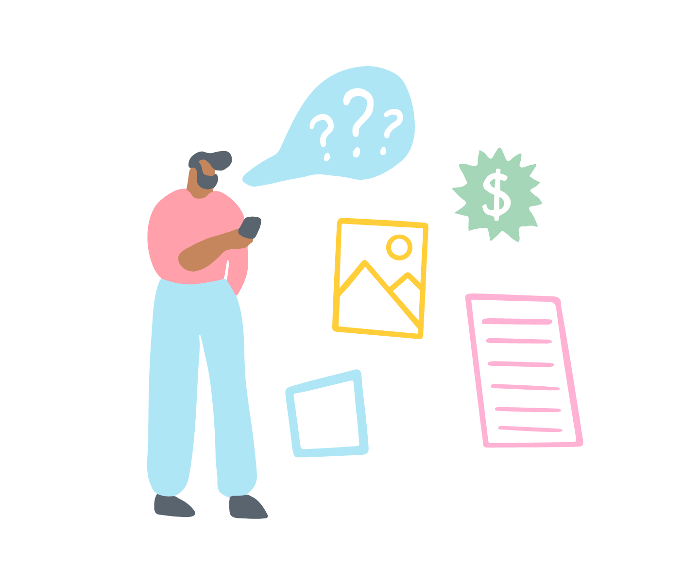 Illustration of agent on his smartphone asking questions.