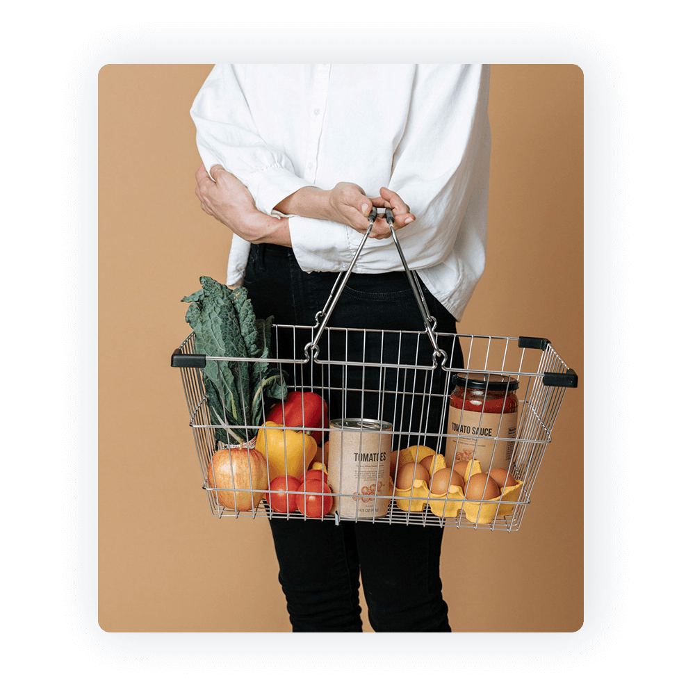 Shopper with shopping basket