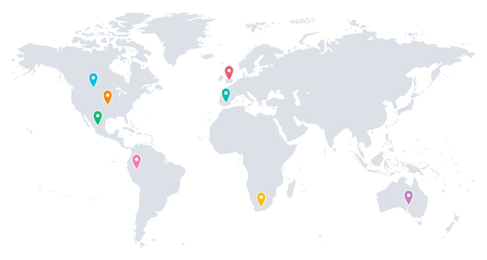 Pin drops of Field Agent locations on a world map.